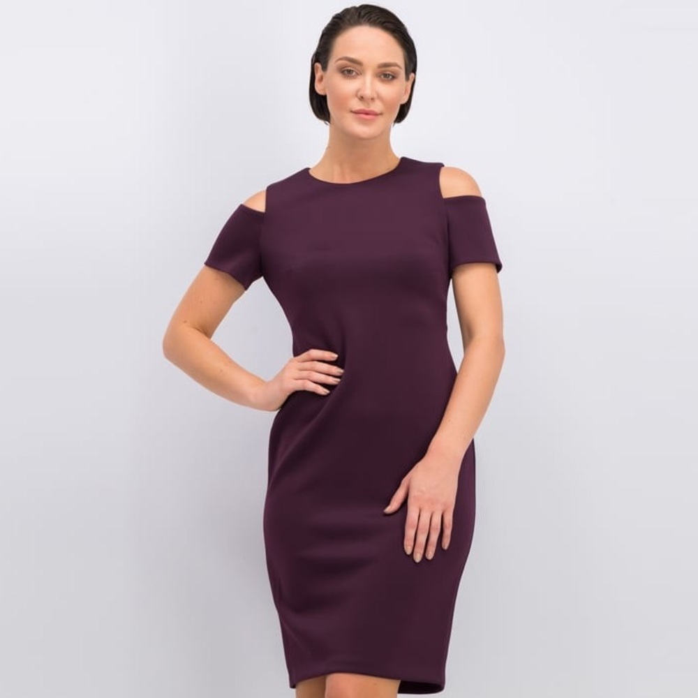 Calvin Klein Dress Womens 4 Purple Scuba Cold Shoulder Sheath Stretch